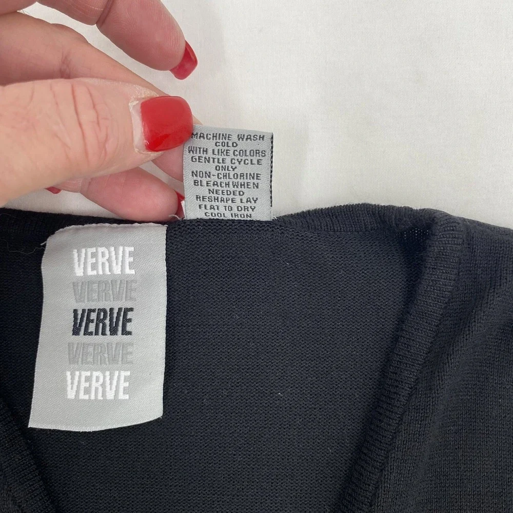 VERVE XL Black Wrap Style Knit Top Shirt Draped Dolman Sleeve Ring Detail Casual